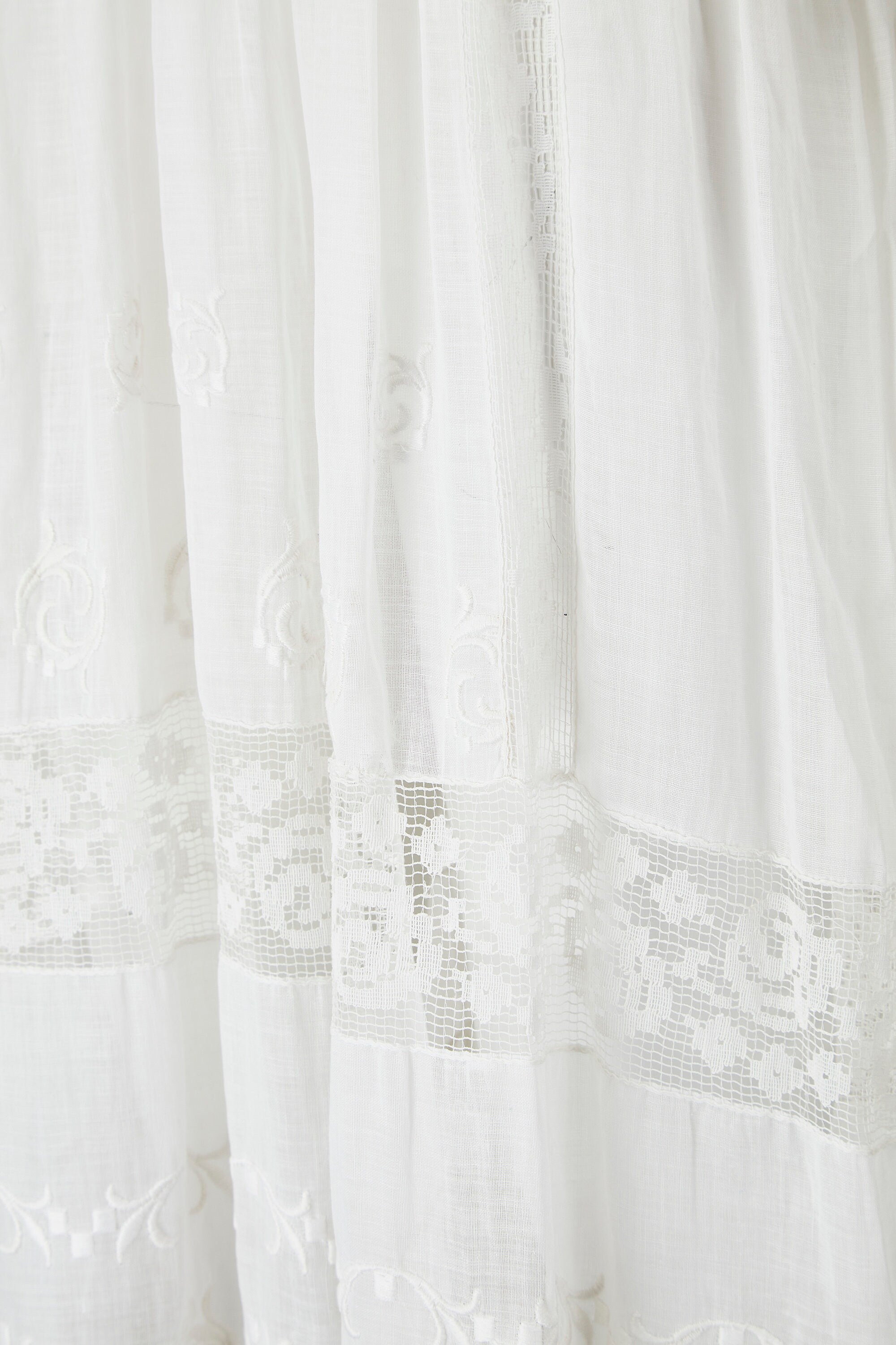 1910s White Cotton Dress with Satin Work and Filet Lace Inserts