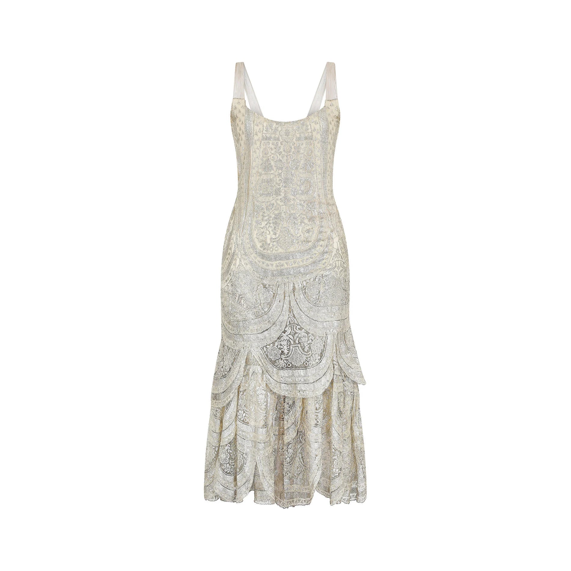 1920s Silver Cobweb Lame Flapper Culottes Dress