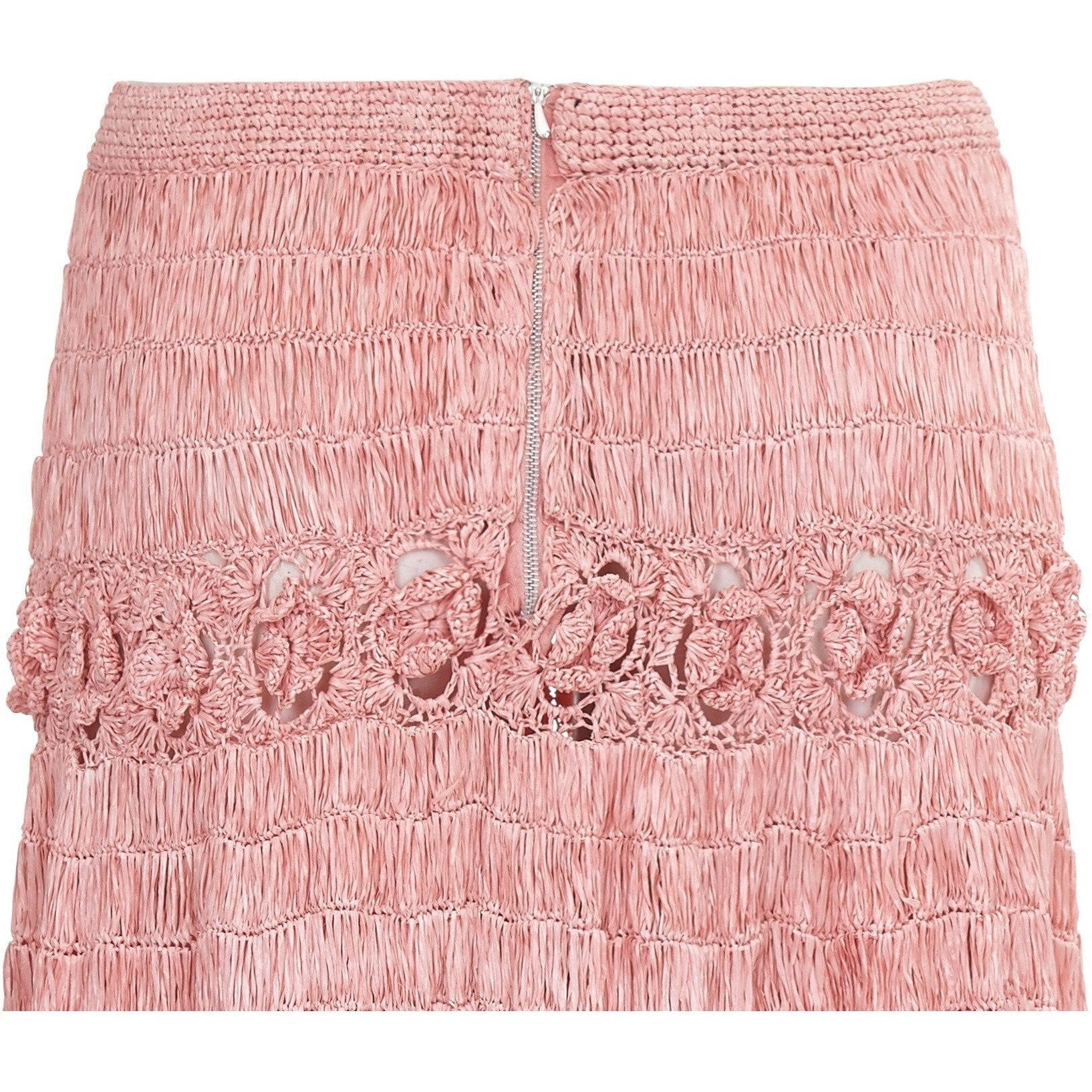 1950s Rare Pink Woven Raffia Skirt With Crochet Detail