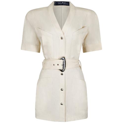 1990s Thierry Mugler White Belted Safari Jacket