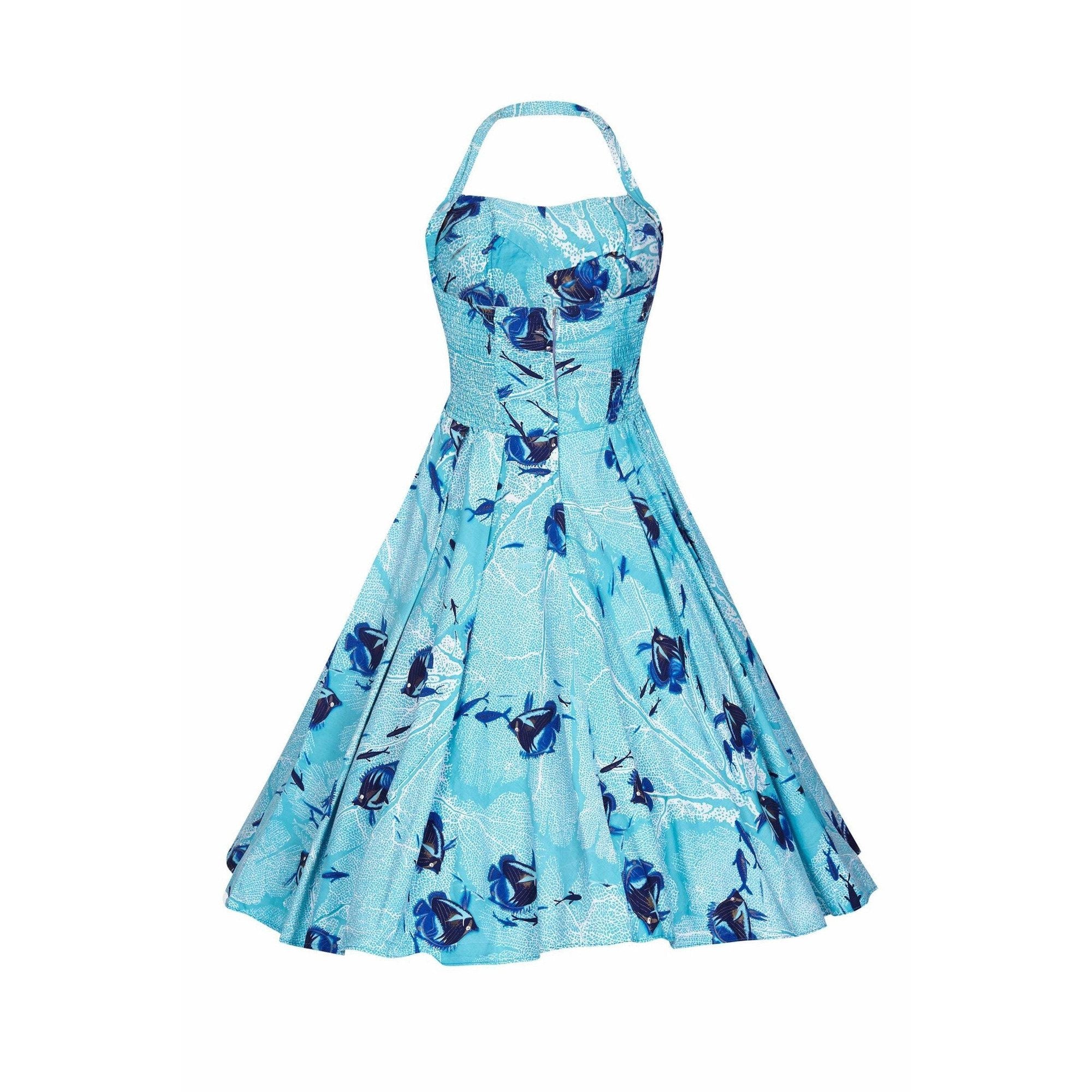 ARCHIVE - Alfred Shaheen 1950s Aquamarine Hawaiian Cotton Sundress With Novelty Fish Print