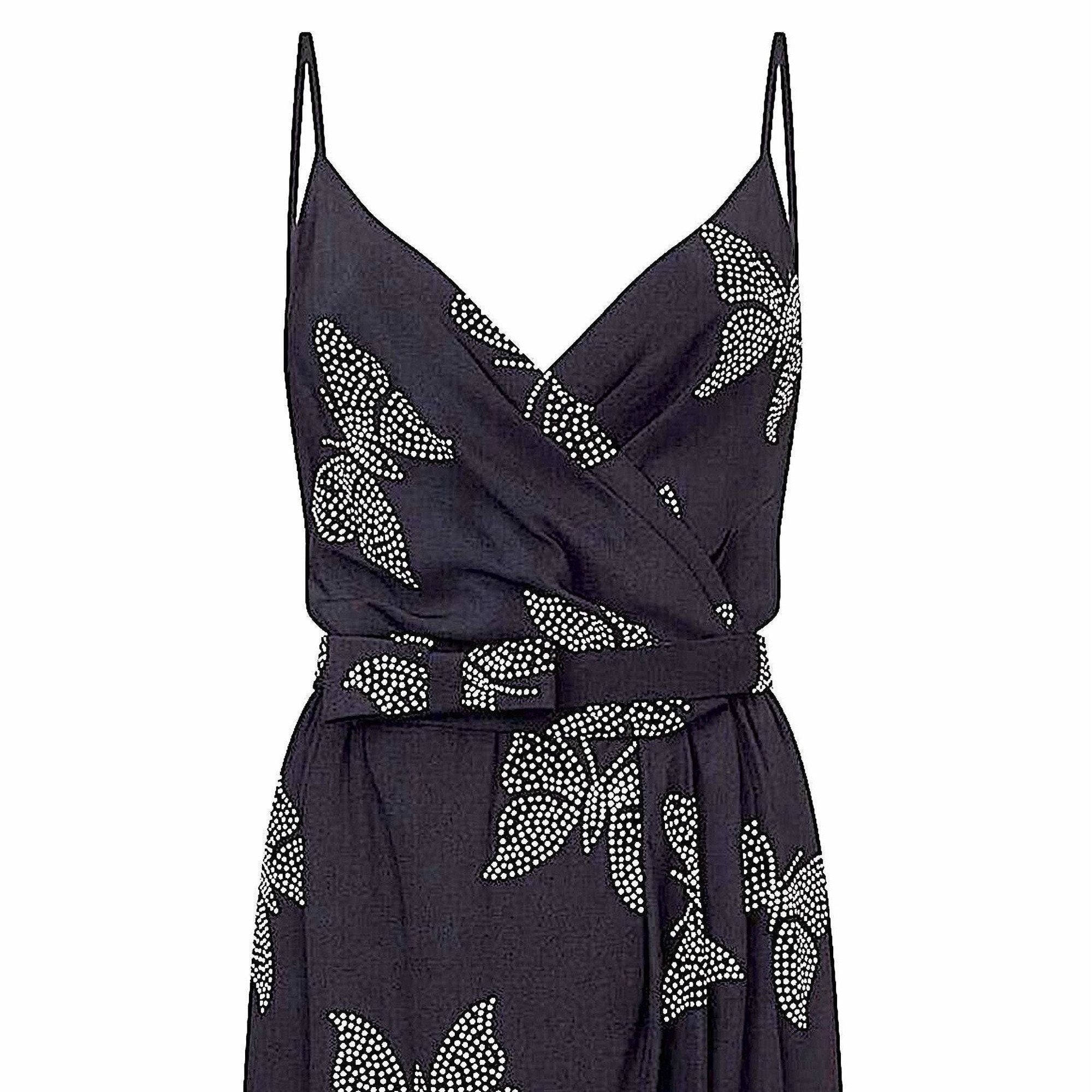 ARCHIVE - Valentino 1980s Black Silk Crepe Butterfly Dress With Matching Belt