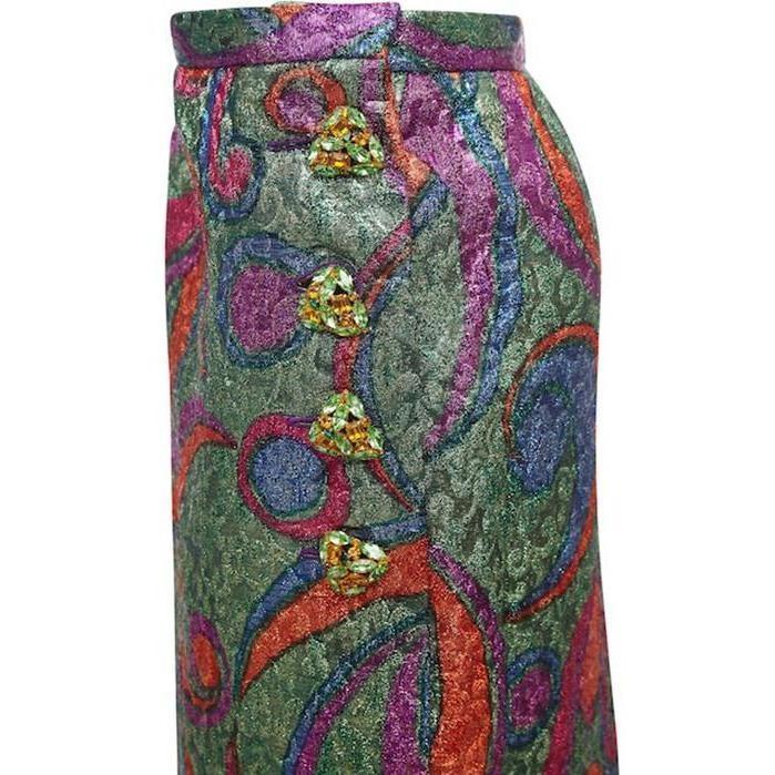 ARCHIVE - Yves Saint Laurent 1989 Metallic Lame Skirt With Rhinestone Buttons