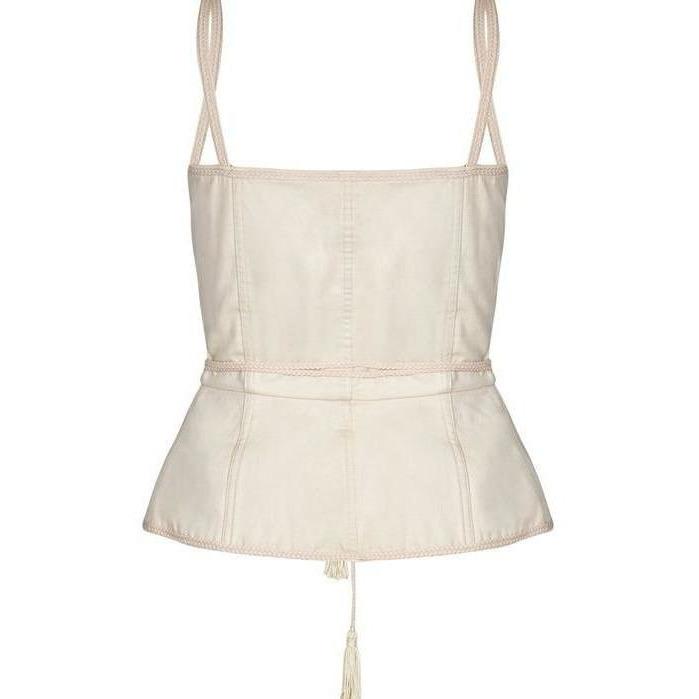 ARCHIVE - Yves Saint Laurent Iconic 1970s Ivory Beige Front Lacing Peasant Corset