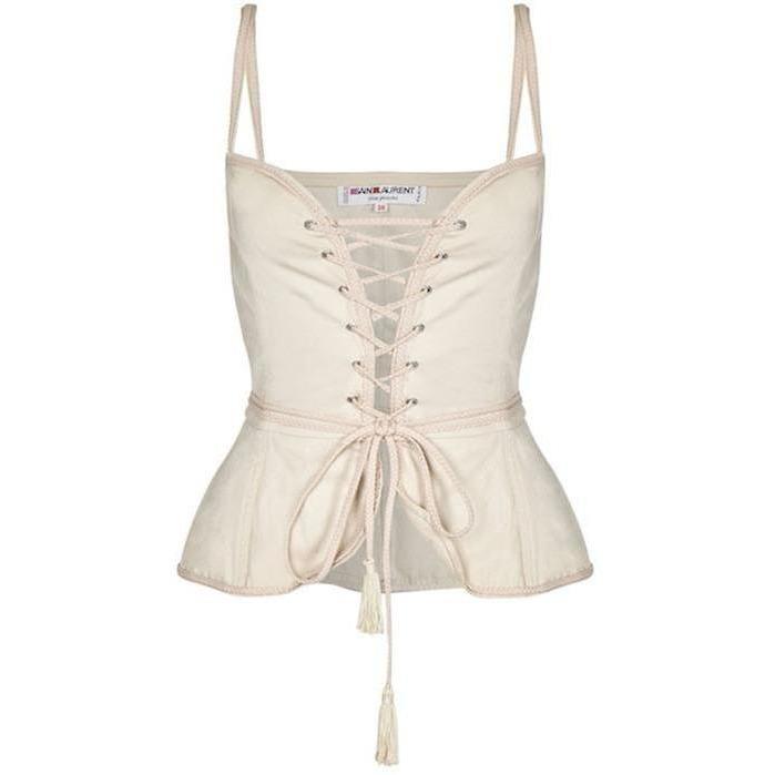 ARCHIVE - Yves Saint Laurent Iconic 1970s Ivory Beige Front Lacing Peasant Corset