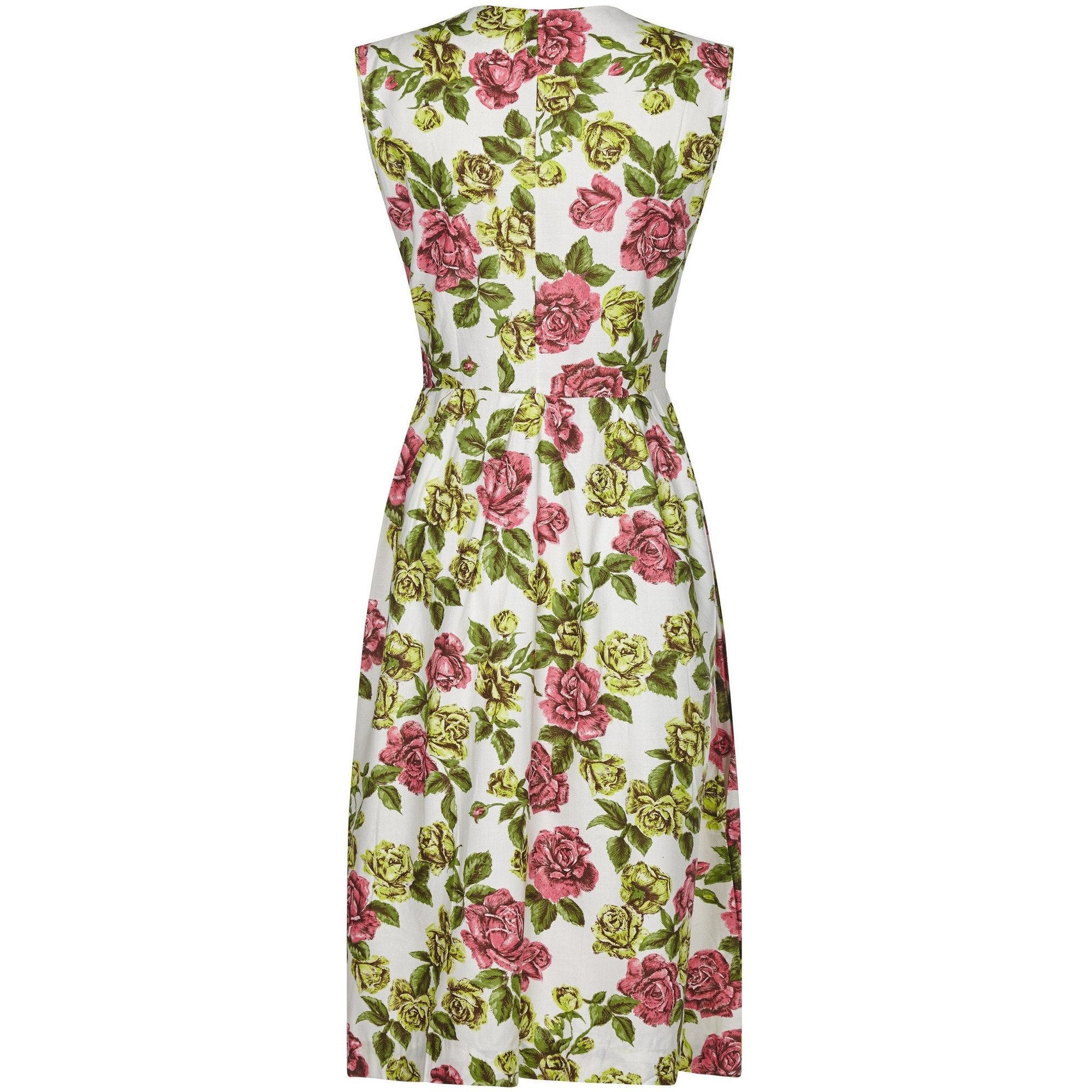 Gevah 1950s Cotton Floral Rose Print Dress