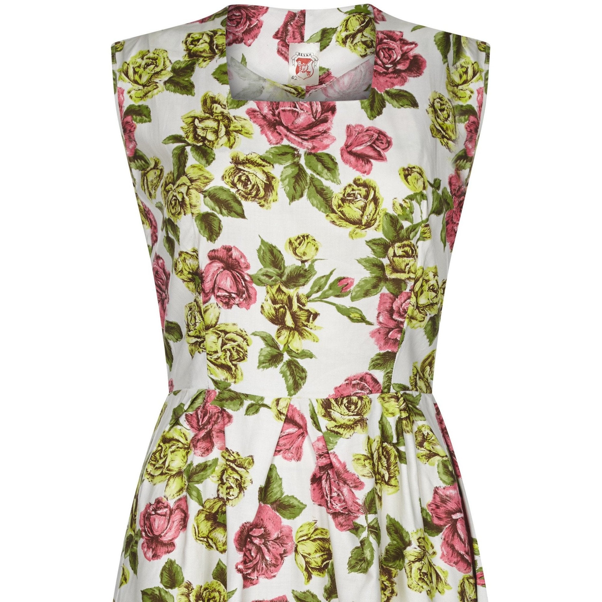 Gevah 1950s Cotton Floral Rose Print Dress